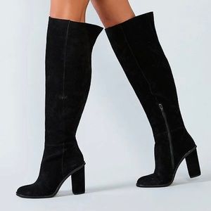 Gianni Bini Barrine Suede Over the Knee Wide Calf Boots Black
